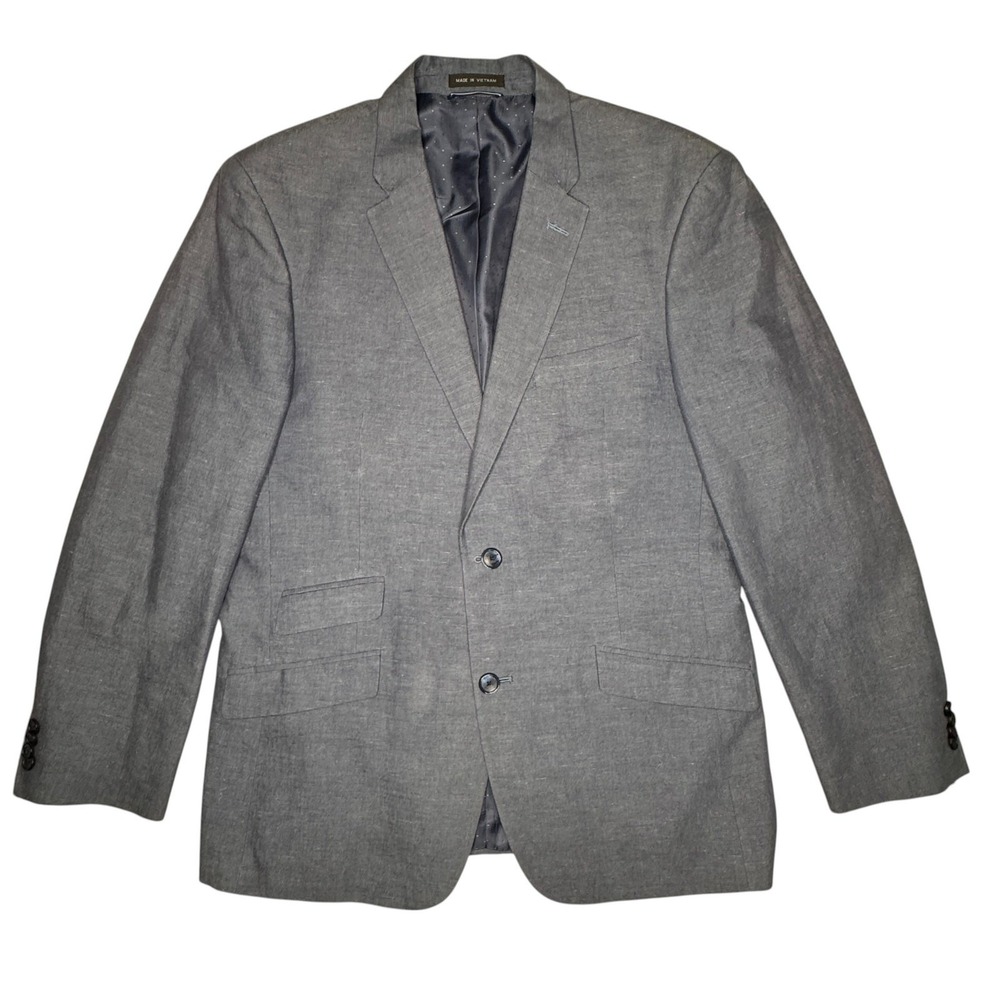 Tommy Hilfiger Mens Gray Linen Cotton Blend Two Button Blazer Jacket Size 40R
